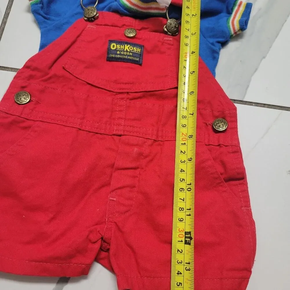 Vintage OshKosh B'Gosh Red Shortalls & Rainbow Ringer Shirt Set